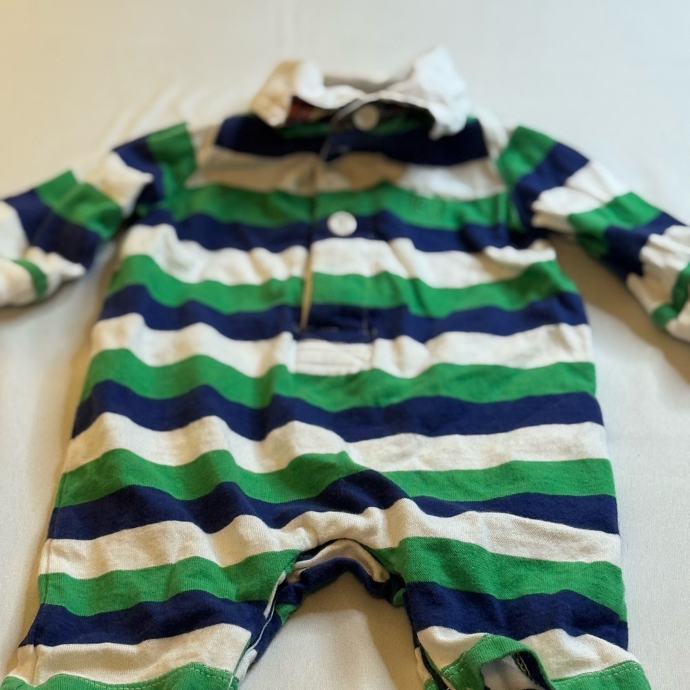 Chaps Green and Blue Striped Newborn (NB) Bodysuit One Piece (Onesie) - Picture 10 of 10